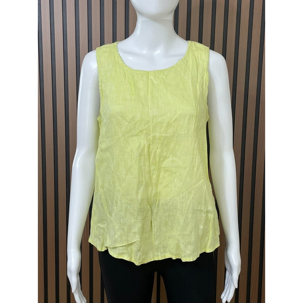 Yuvita Women's M Yellow Tank 100%‎ Linen Top Boho Hippie Bohemian Casual Summer